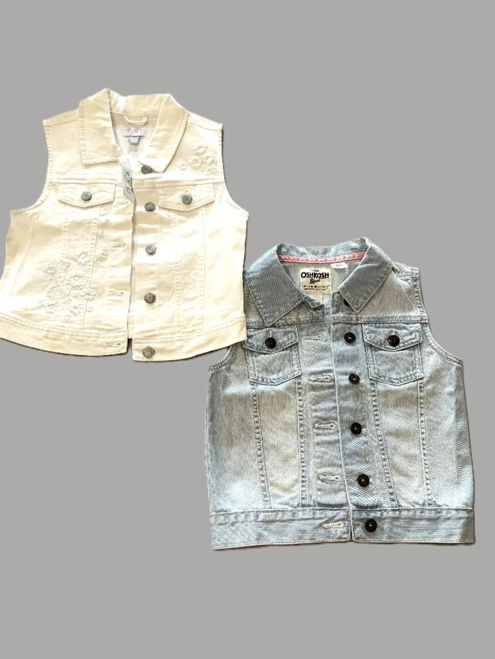 2 Kids Denim Vests Blue Osh Kosh (7) Brand New White Children's Place Size 7/8